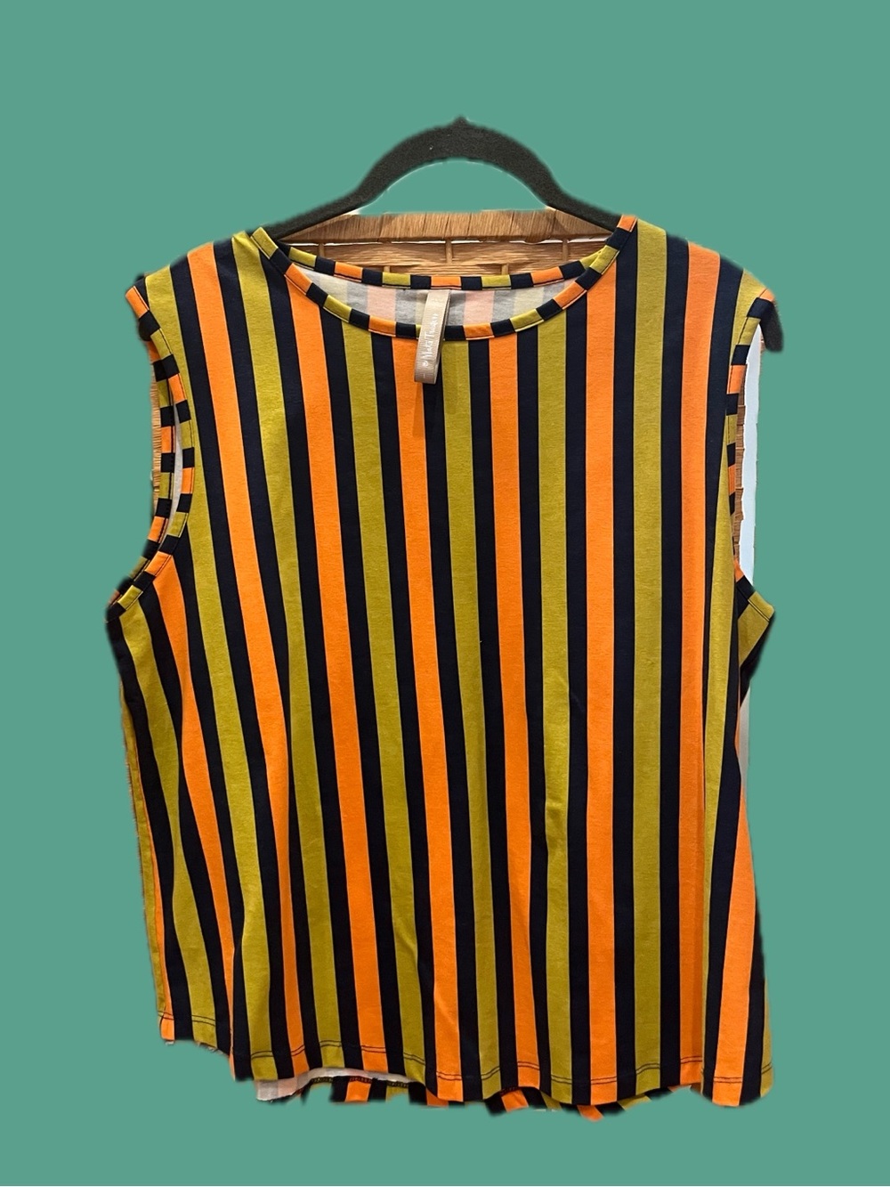 Mata Traders Cotton Large Sleeveless Striped Tank Top - Black, Orange & Olive